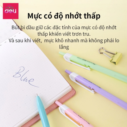 Bút bi bấm Deli EQ03336 ngòi 0.7mm - Mực xanh