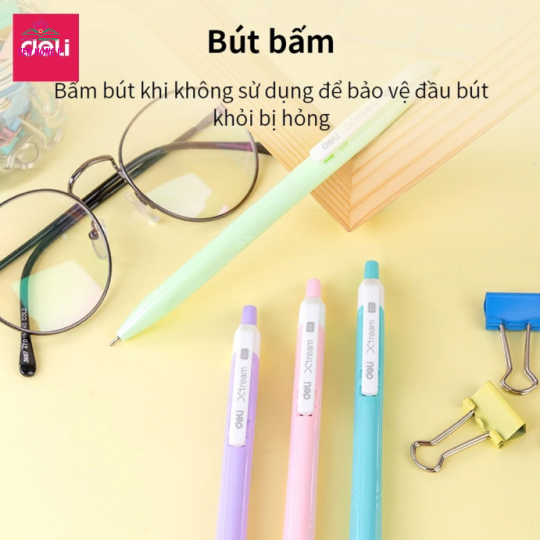 Bút bi bấm Deli EQ03336 ngòi 0.7mm - Mực xanh
