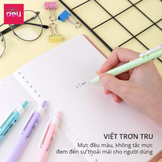 Bút bi bấm Deli EQ03336 ngòi 0.7mm - Mực xanh