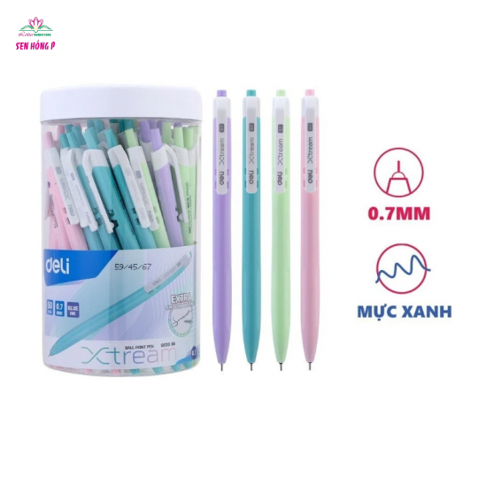 Bút bi bấm Deli EQ03336 ngòi 0.7mm - Mực xanh